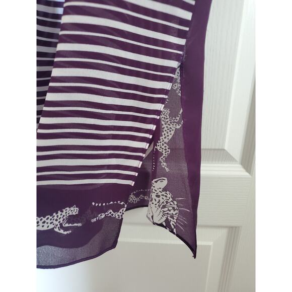 Vintage 70s Twin Girl of Hollywood Striped Cheetah Fun Purple Midi Dress, Medium - Picture 15 of 16